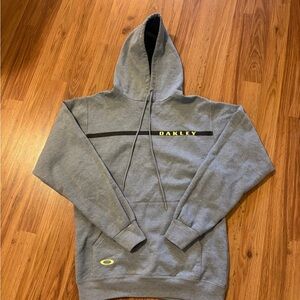Oakley Gray Pullover Hoodie with Black Stripe and Yellow Logo